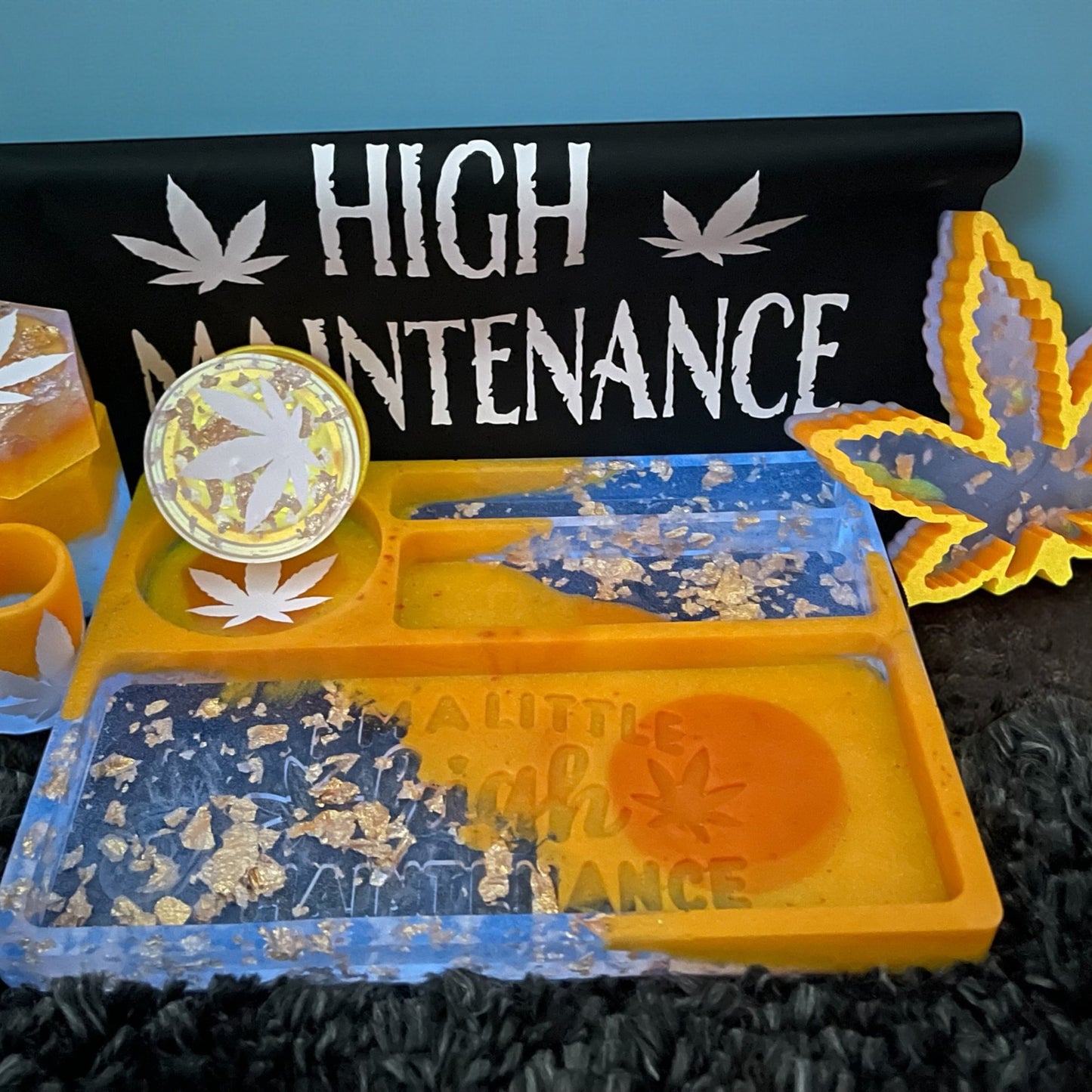 CUSTOM BIG HIGH MAINTENANCE ROLLING TRAY SET.