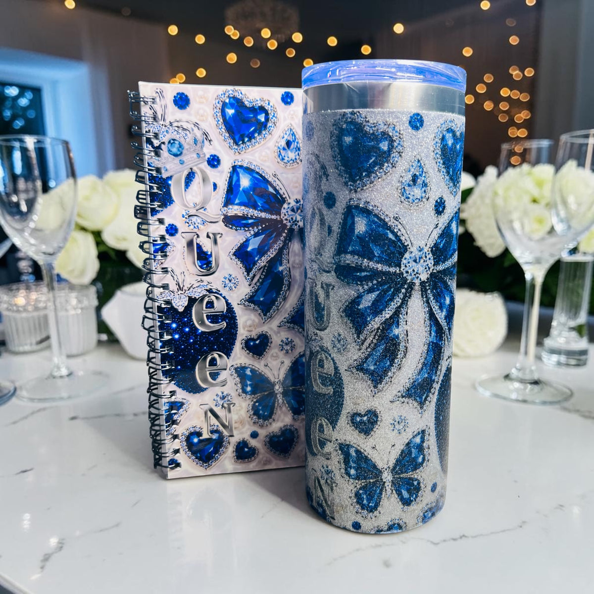 CUSTOM QUEEN PRINT 20OZ TEXTURED TUMBLER AND NOTEBOOK SET
