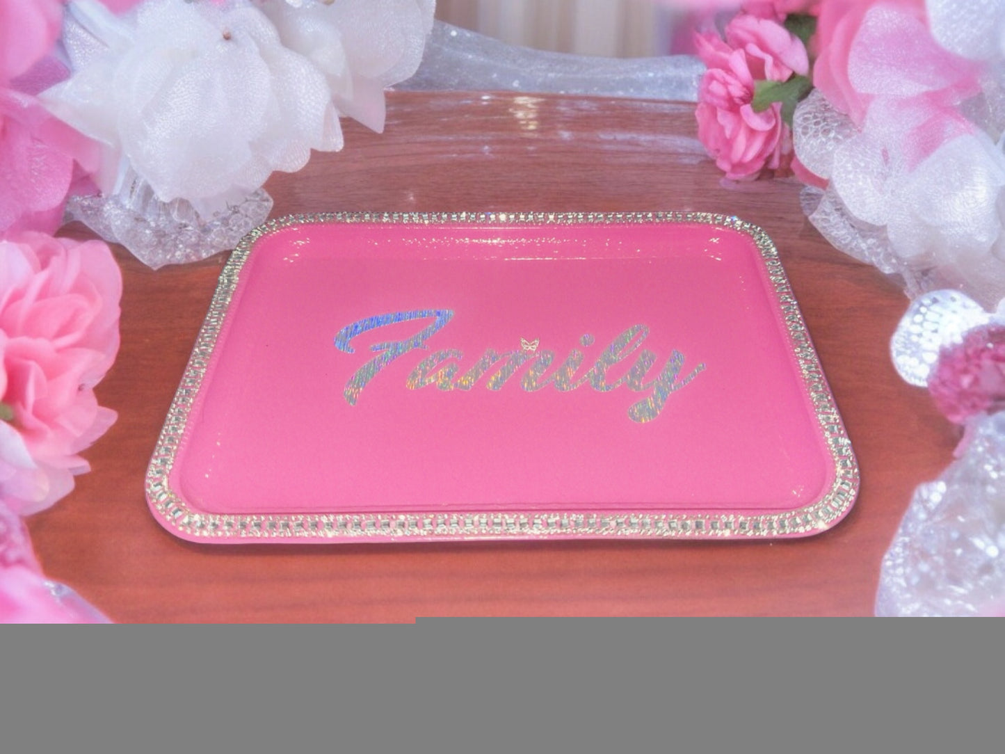 CUSTOM DIAMOND TRIM DECRETIVE FAMILY TRAY.