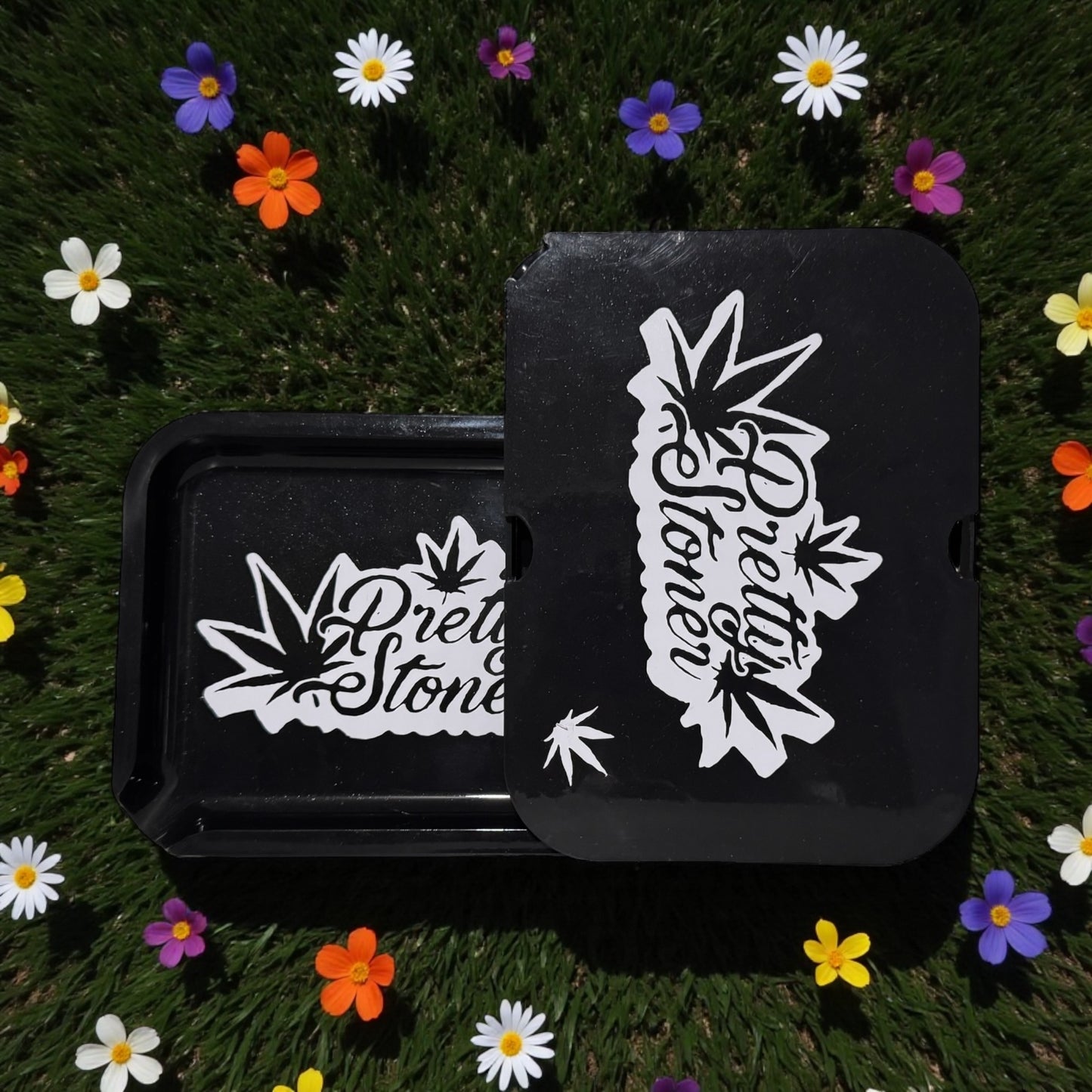 CUSTOM SMALL PRETTY STONER ROLLING TRAY SET