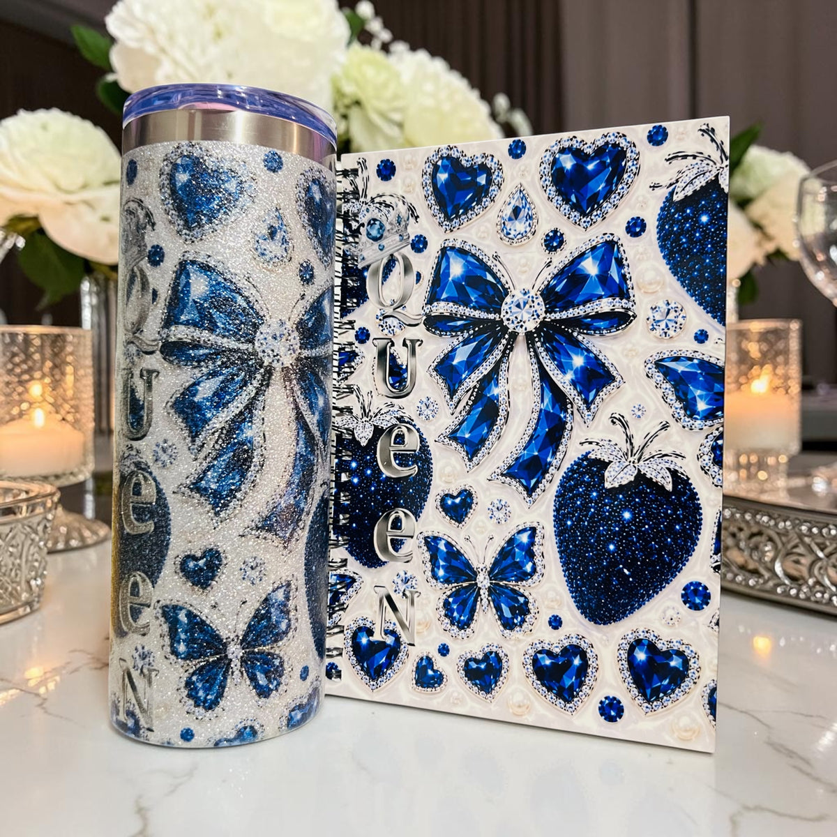 CUSTOM QUEEN PRINT 20OZ TEXTURED TUMBLER AND NOTEBOOK SET