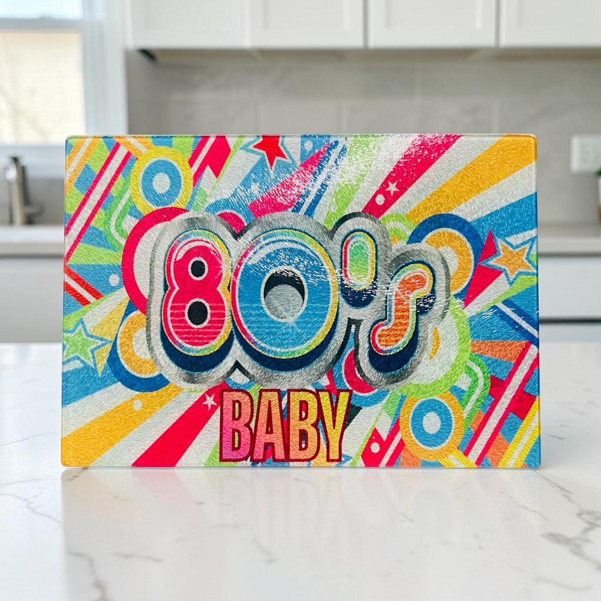 CUSTOM 80'S BABY TEMPERED GLASS CUTTING BOARD