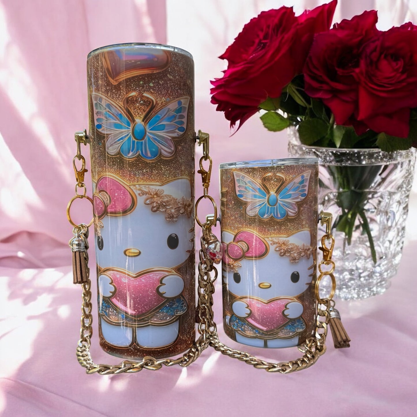 GOLDEN KITTY MOMMY AND ME CUSTOM PURSE TUMBLER SET