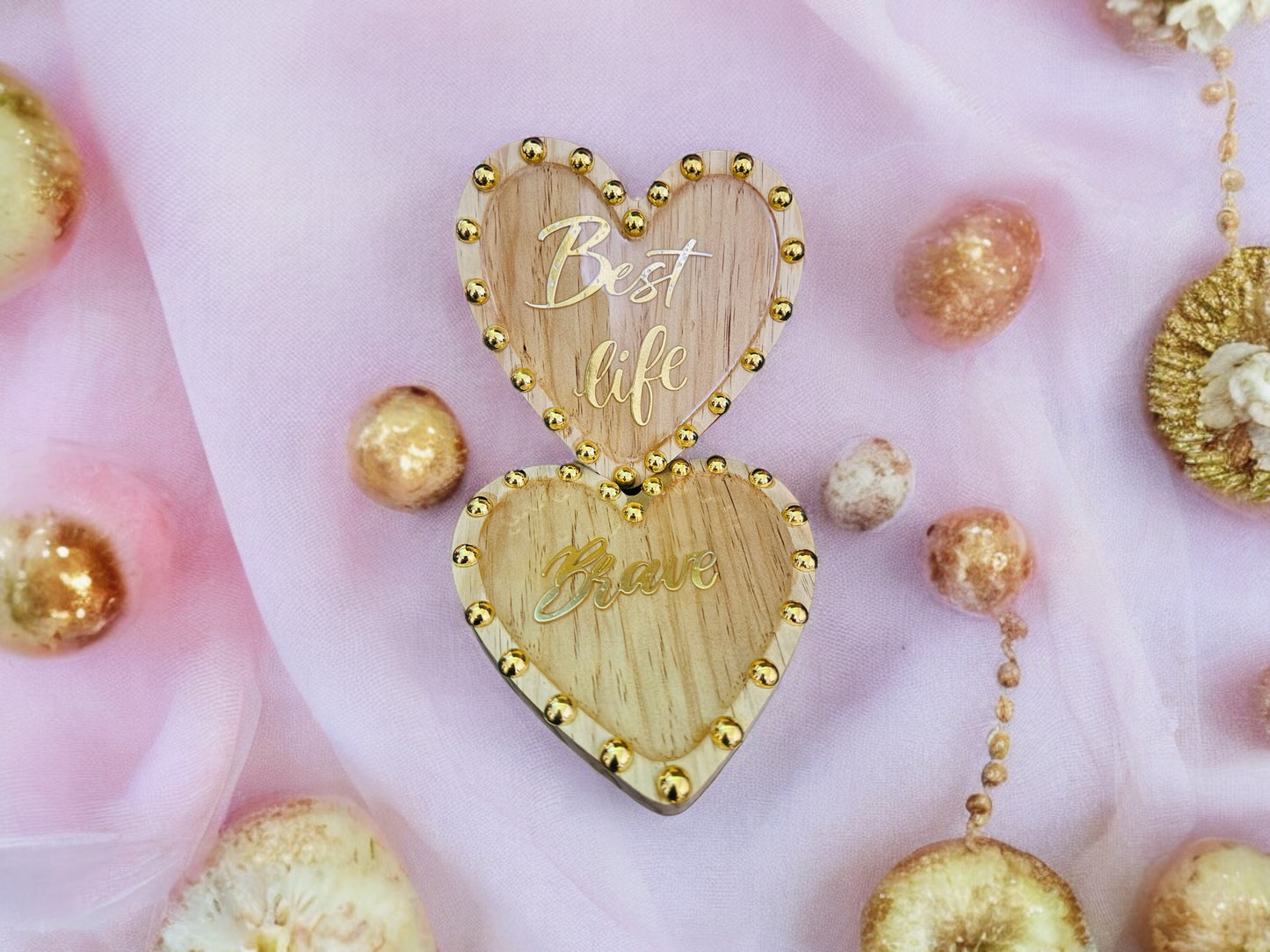 CUSTOM HEART SHAPE WOOD AND RESIN COASTERS