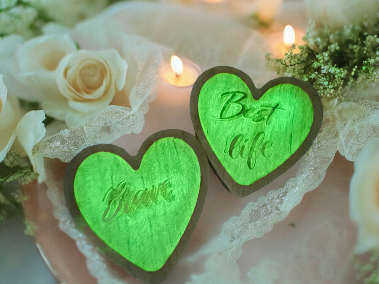 CUSTOM HEART SHAPE WOOD AND RESIN COASTERS