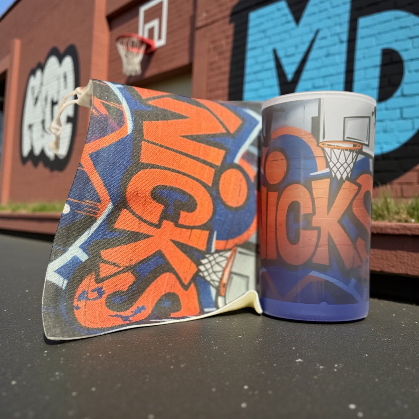 CUSTOM SPORTS OMBRE GLASS CUP AND MATCHING BAG