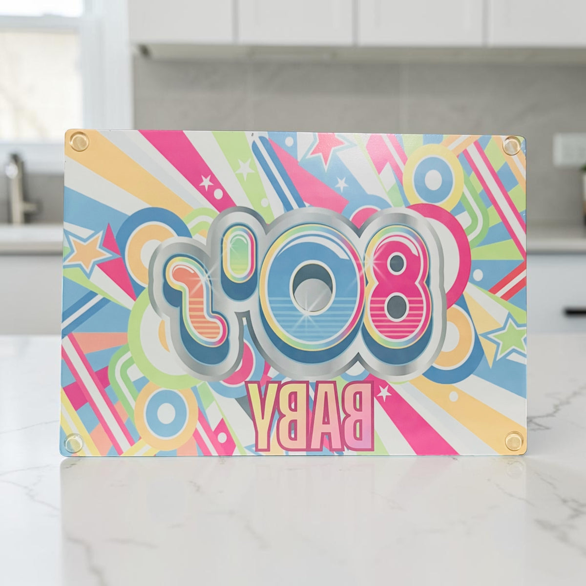 CUSTOM 80'S BABY TEMPERED GLASS CUTTING BOARD