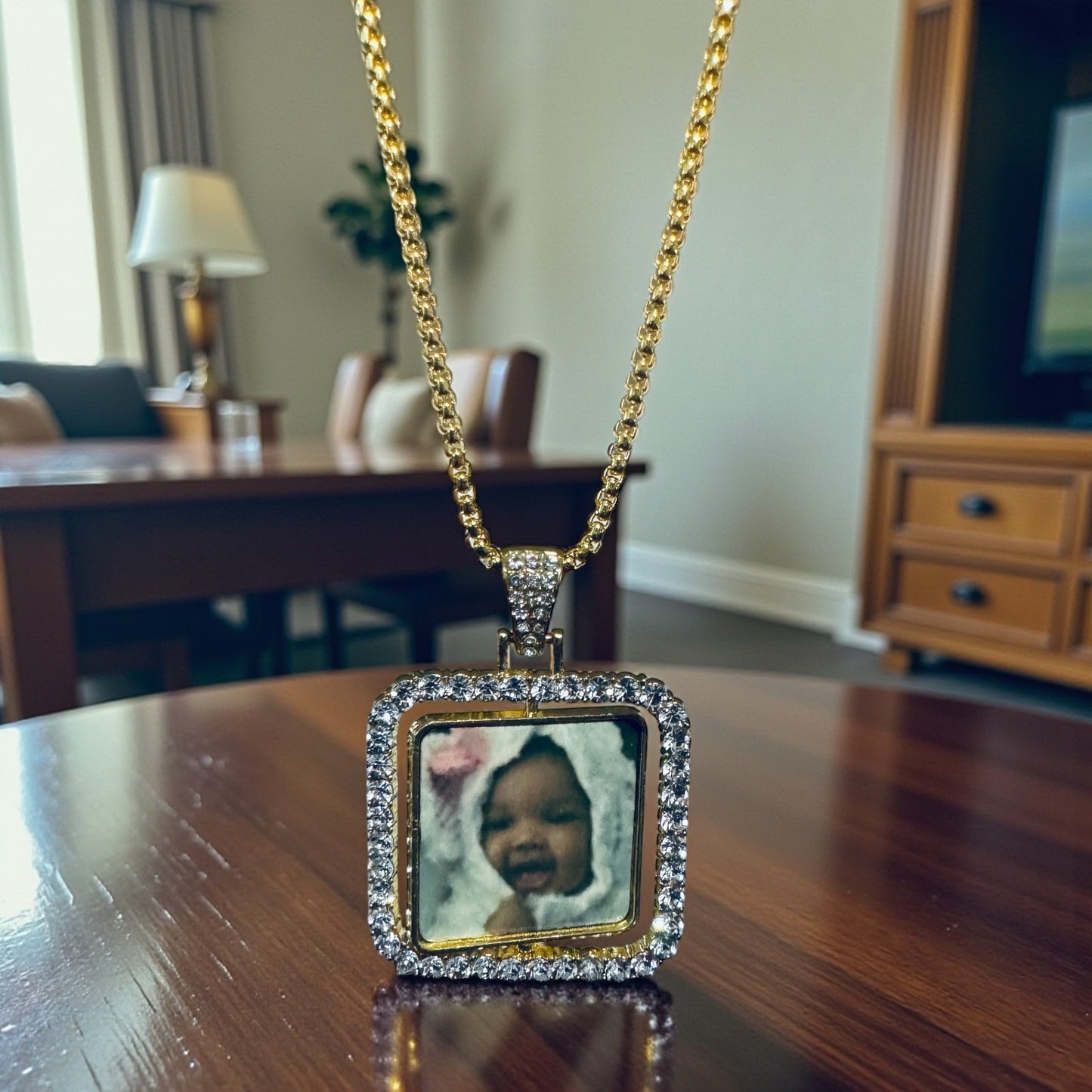 CUSTOM PICTURE DIAMOND DOUBLE SIDED NECKLACE