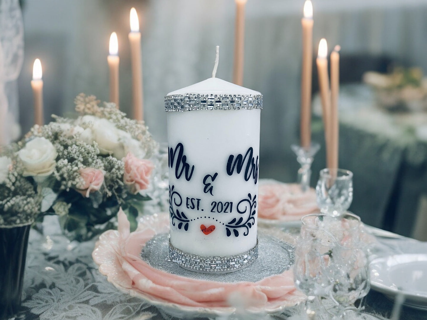 CUSTOM MR. AND MRS. DECRETIVE CANDLE SET