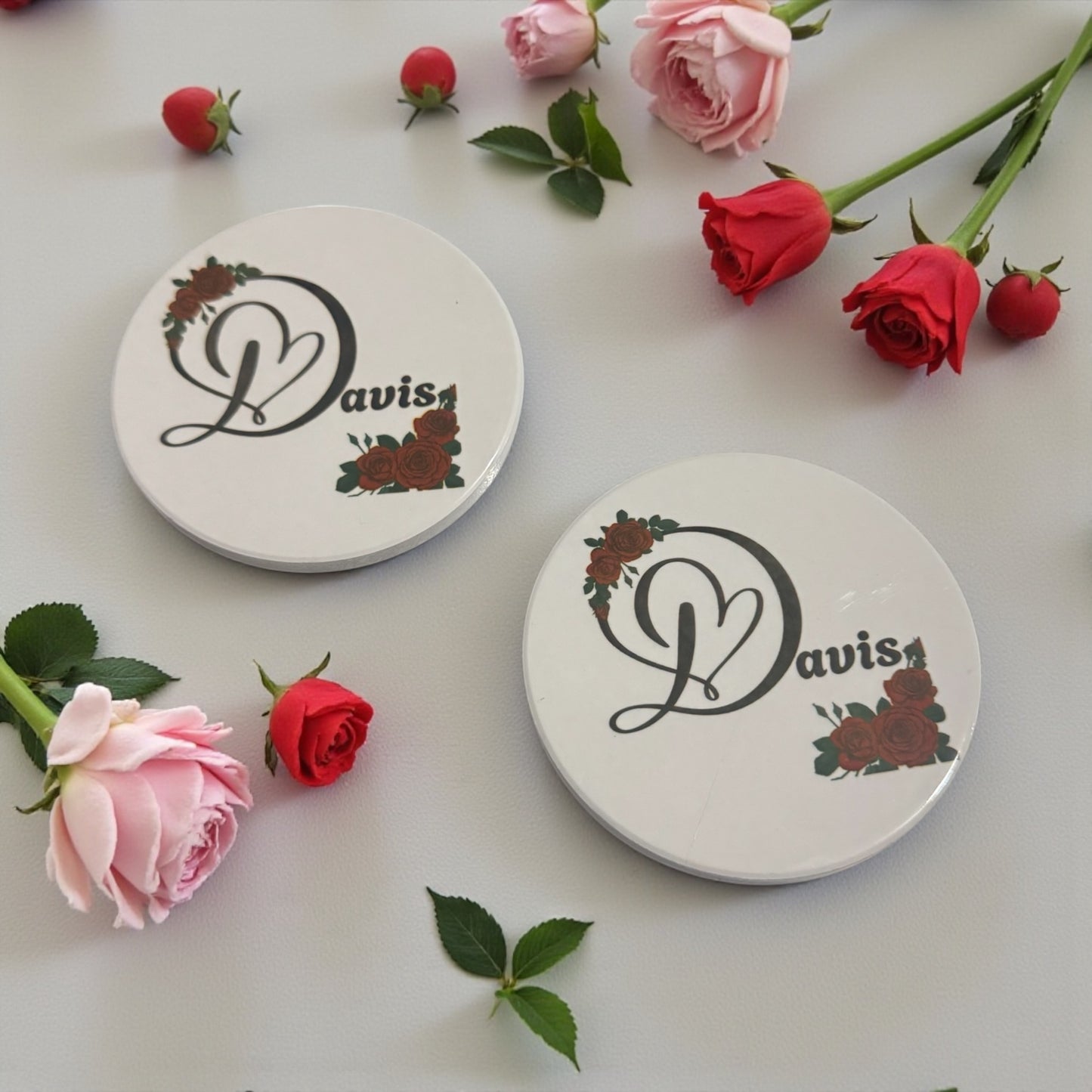 MONOGRAM NAME CUSTOM DRINK COASTER SET