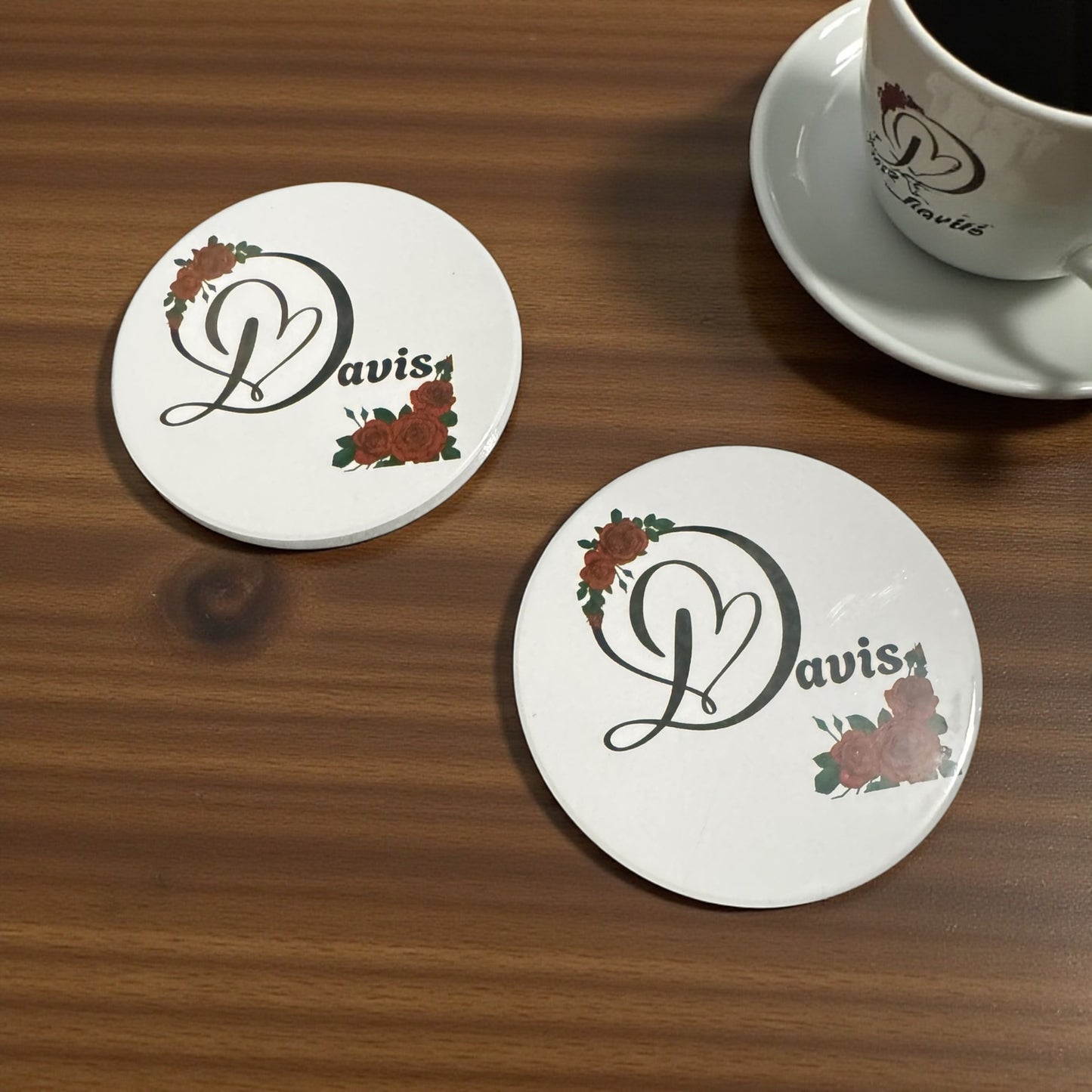 MONOGRAM NAME CUSTOM DRINK COASTER SET