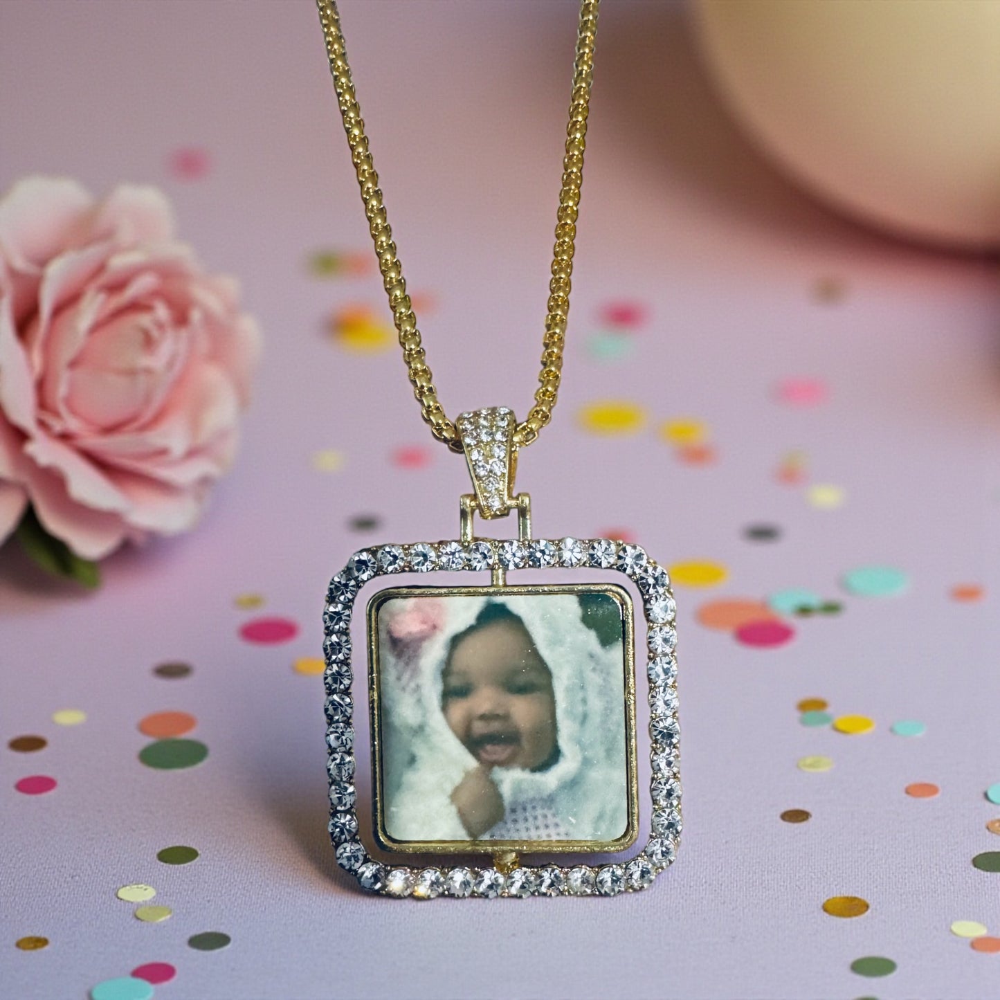 CUSTOM PICTURE DIAMOND DOUBLE SIDED NECKLACE