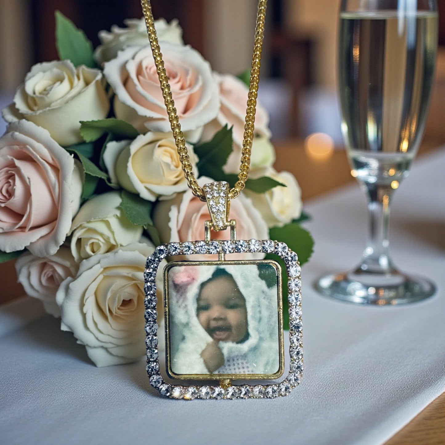 CUSTOM PICTURE DIAMOND DOUBLE SIDED NECKLACE