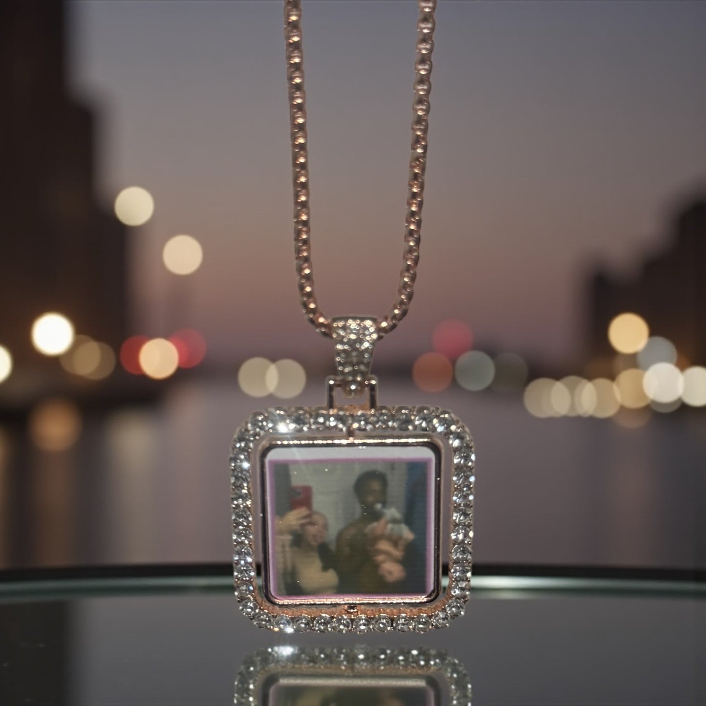 CUSTOM PICTURE DIAMOND DOUBLE SIDED NECKLACE