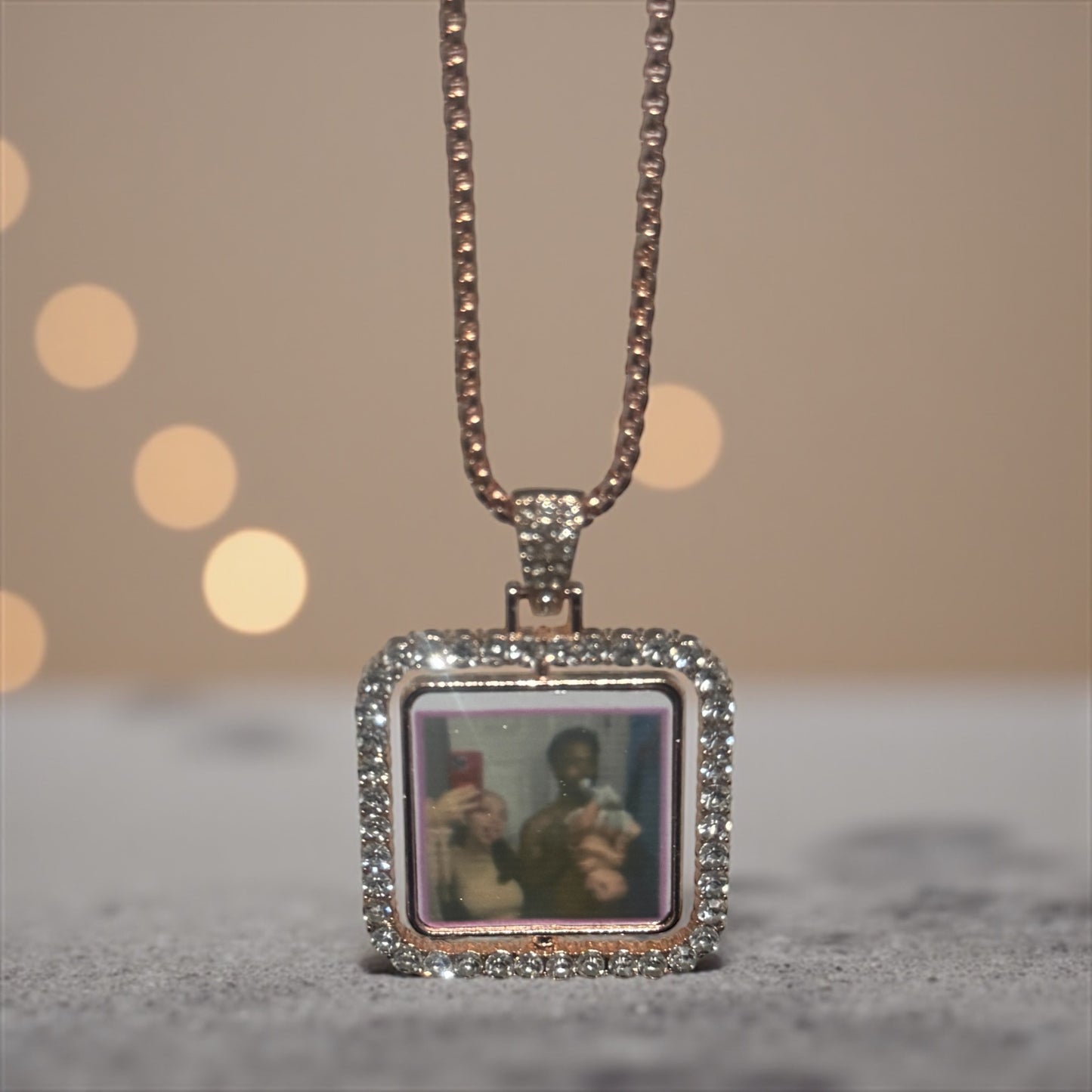 CUSTOM PICTURE DIAMOND DOUBLE SIDED NECKLACE
