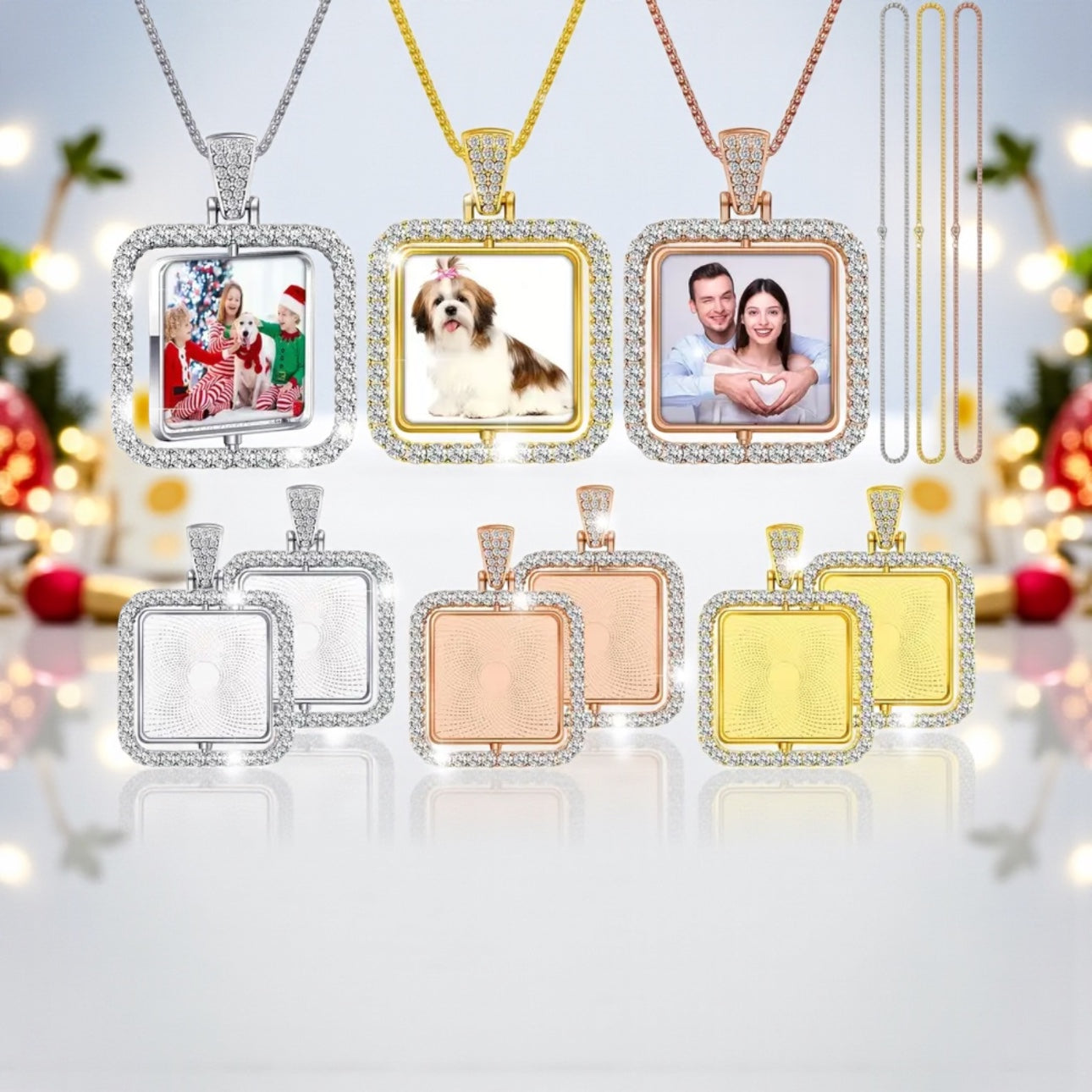 CUSTOM PICTURE DIAMOND DOUBLE SIDED NECKLACE