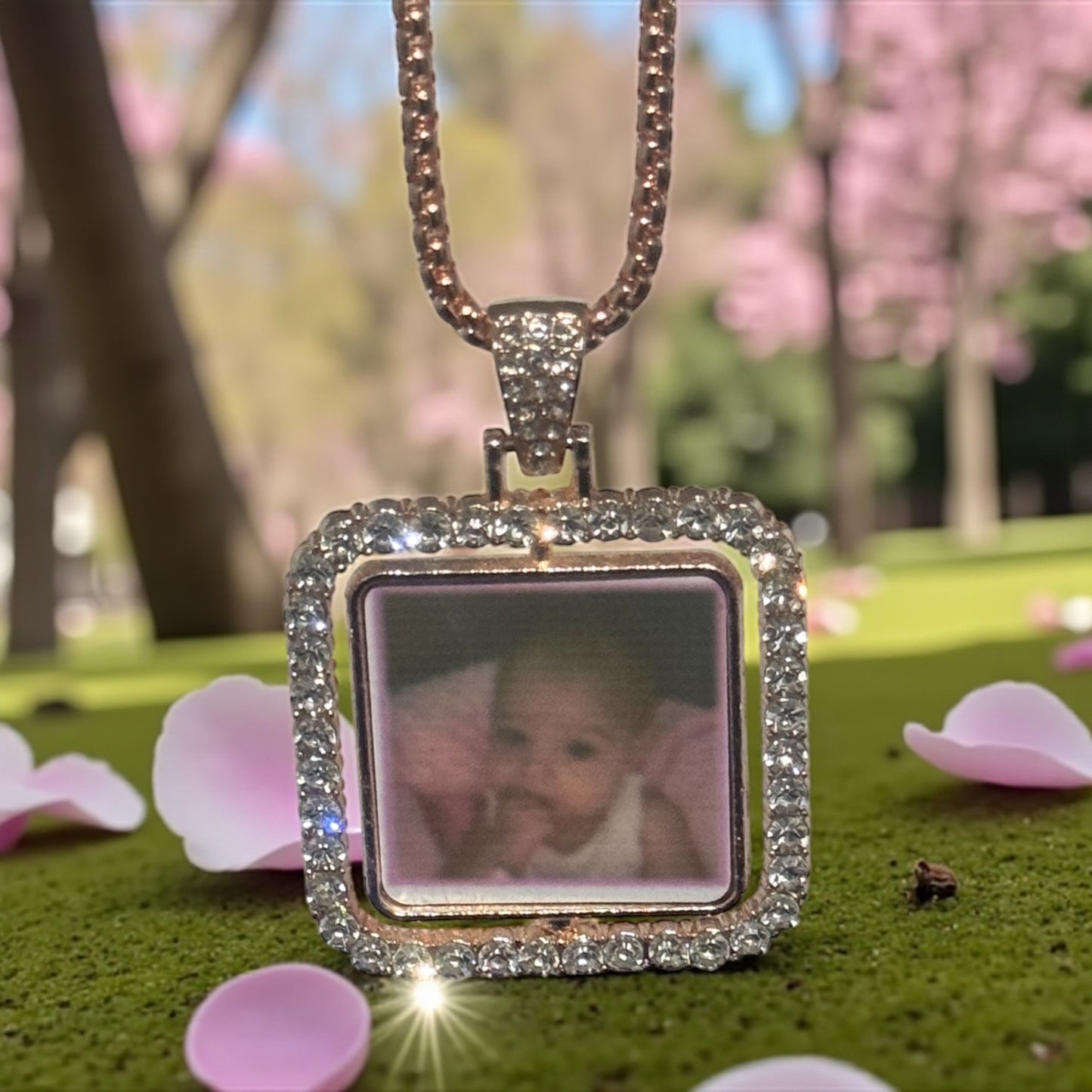 CUSTOM PICTURE DIAMOND DOUBLE SIDED NECKLACE