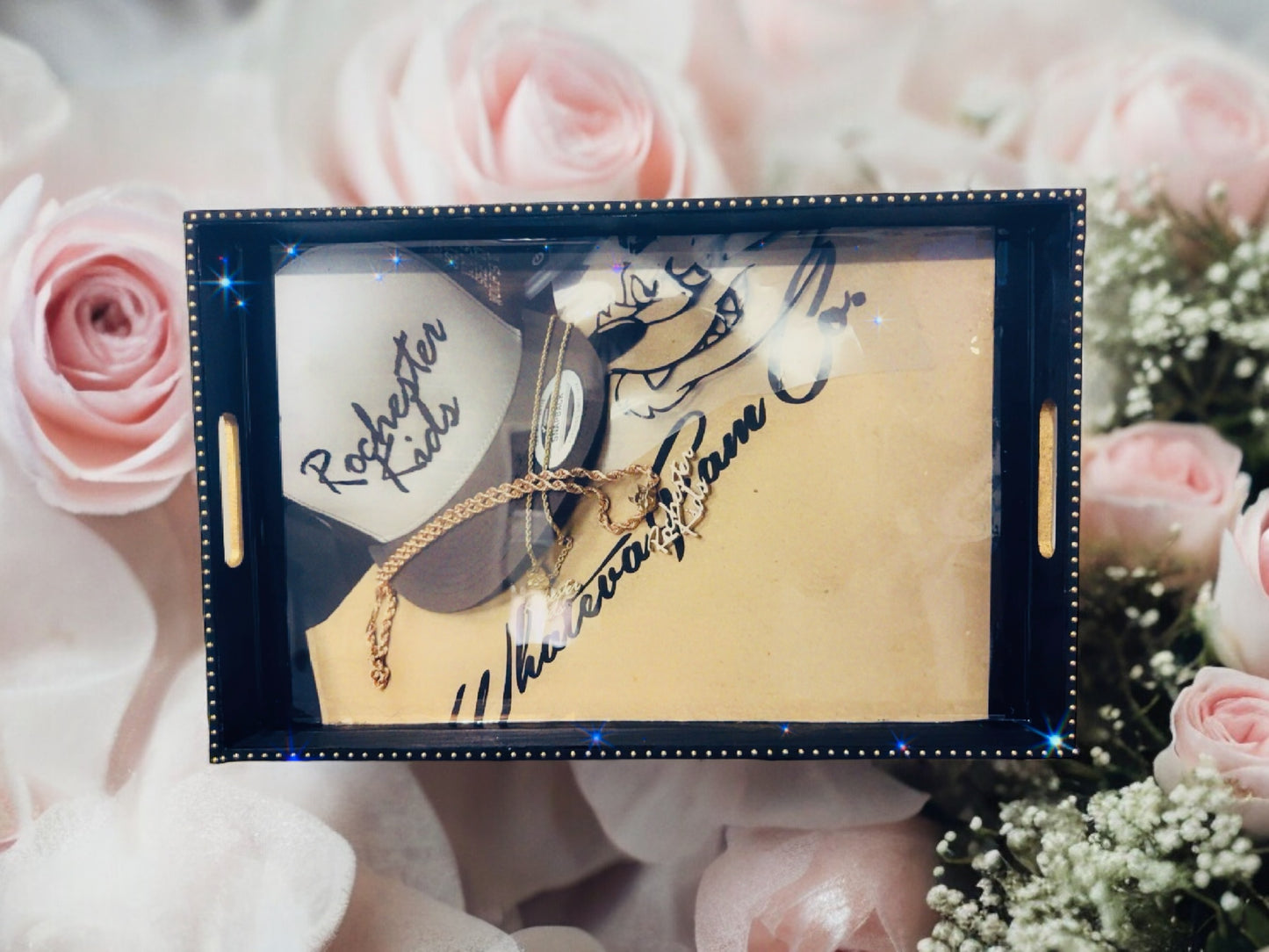 CUSTOM PICTURE WOOD RESIN COVERED SERVING TRAY