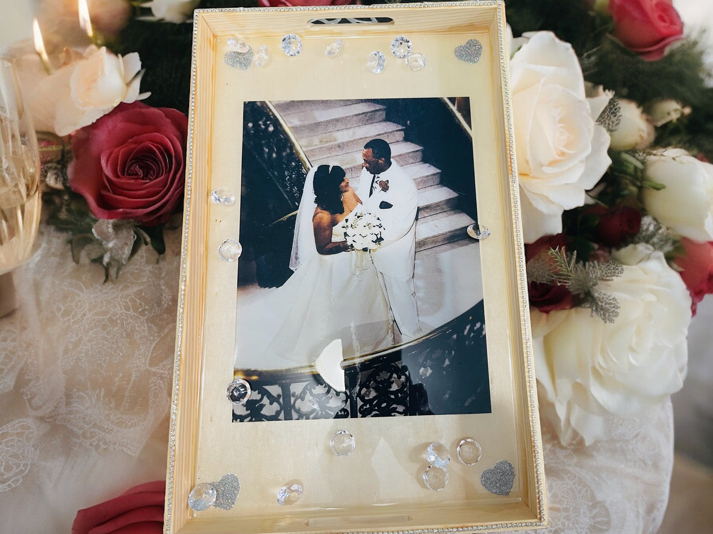 CUSTOM PICTURE WOOD RESIN COVERED SERVING TRAY