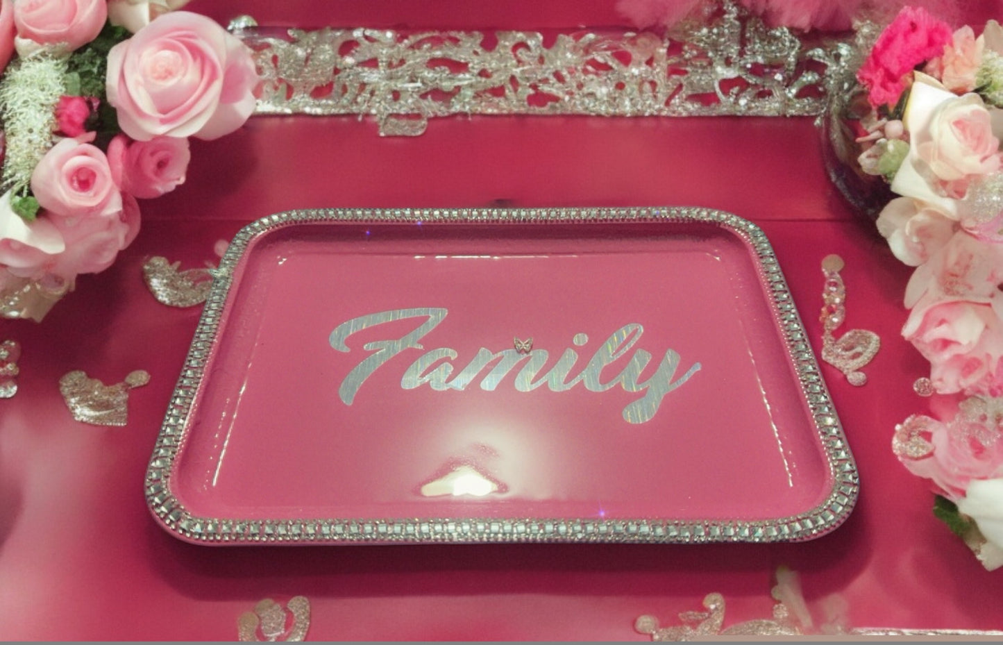 CUSTOM DIAMOND TRIM DECRETIVE FAMILY TRAY.