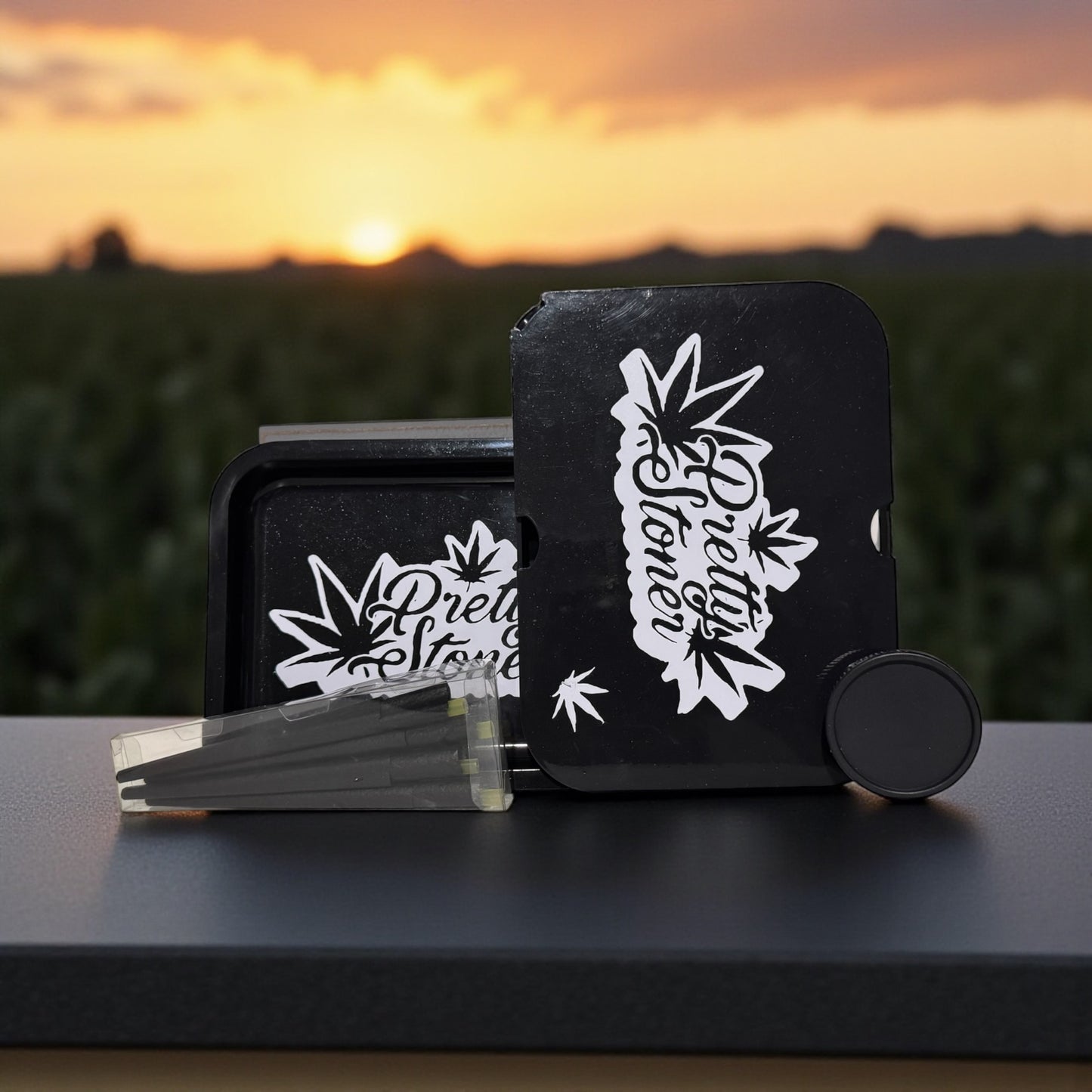 CUSTOM SMALL PRETTY STONER ROLLING TRAY SET