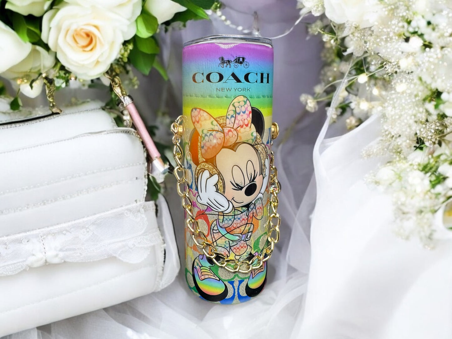 RAINBOW MINNIE CUSTOM 20OZ PURSE TUMBLER