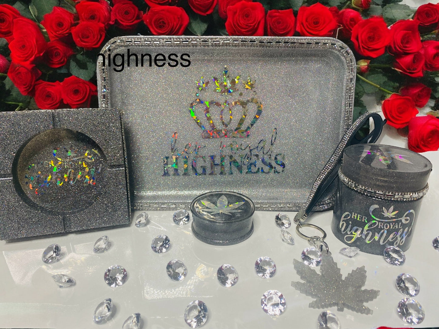 CUSTOM ROYAL HIGHNESS DIAMOND ROLLING TRAY SET