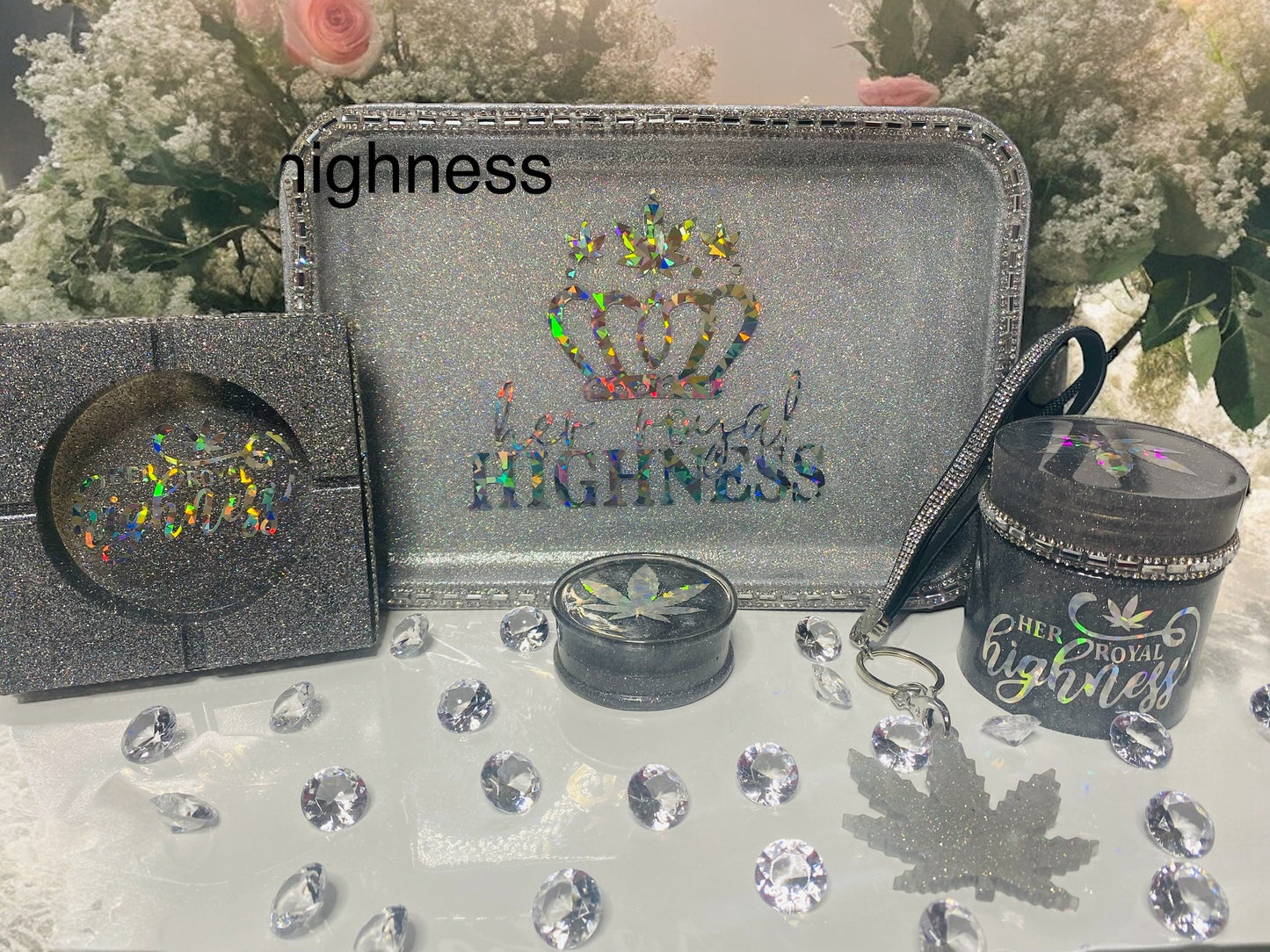 CUSTOM ROYAL HIGHNESS DIAMOND ROLLING TRAY SET
