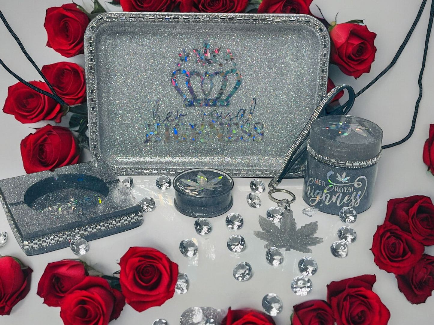CUSTOM ROYAL HIGHNESS DIAMOND ROLLING TRAY SET