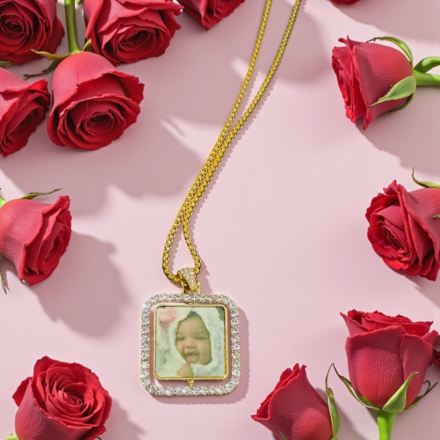 CUSTOM PICTURE DIAMOND DOUBLE SIDED NECKLACE