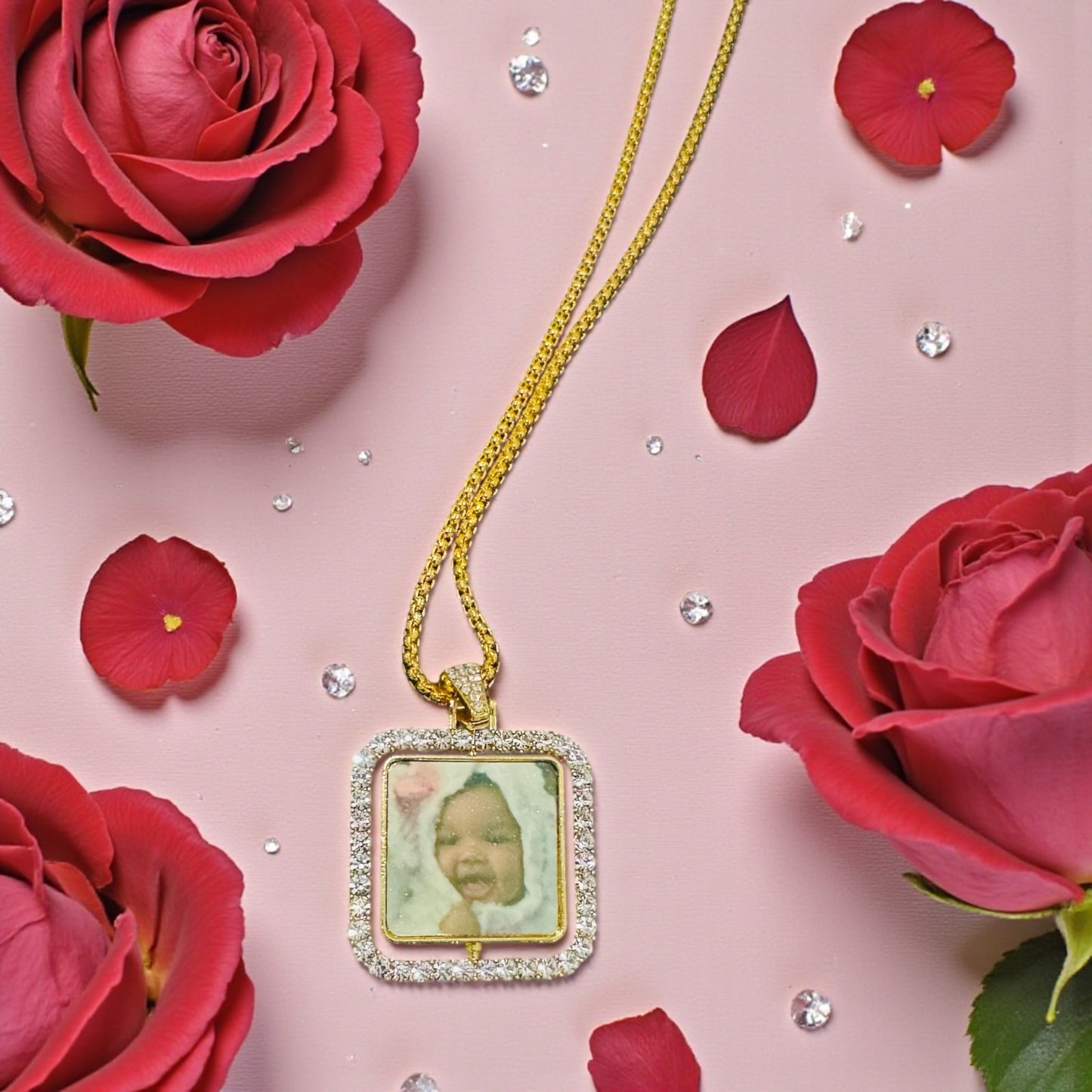 CUSTOM PICTURE DIAMOND DOUBLE SIDED NECKLACE