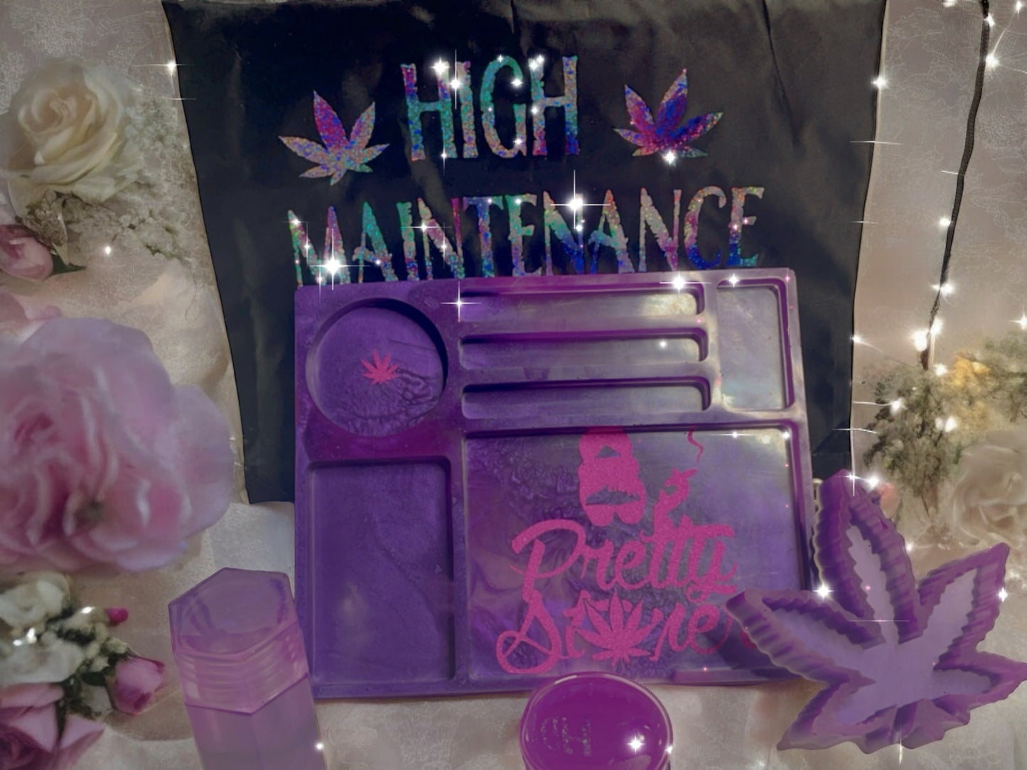 CUSTOM PRETTY STONER ROLLING TRAY SET.