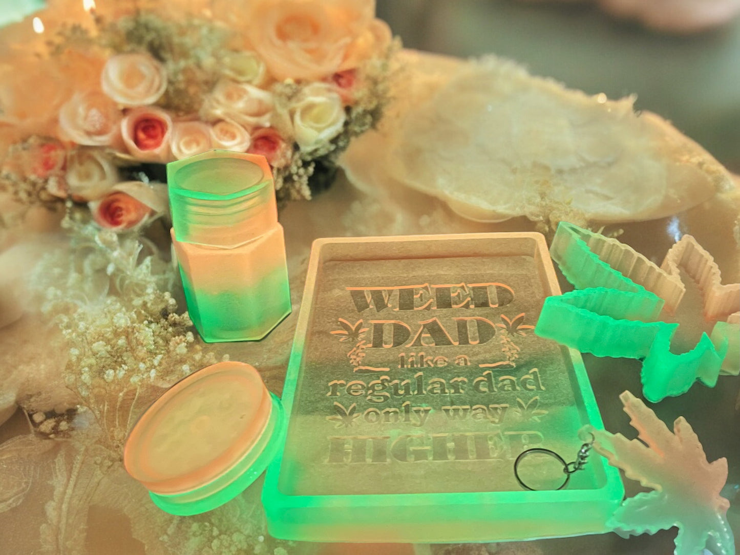 CUSTOM WEED DAD RESIN ROLLING TRAY SET