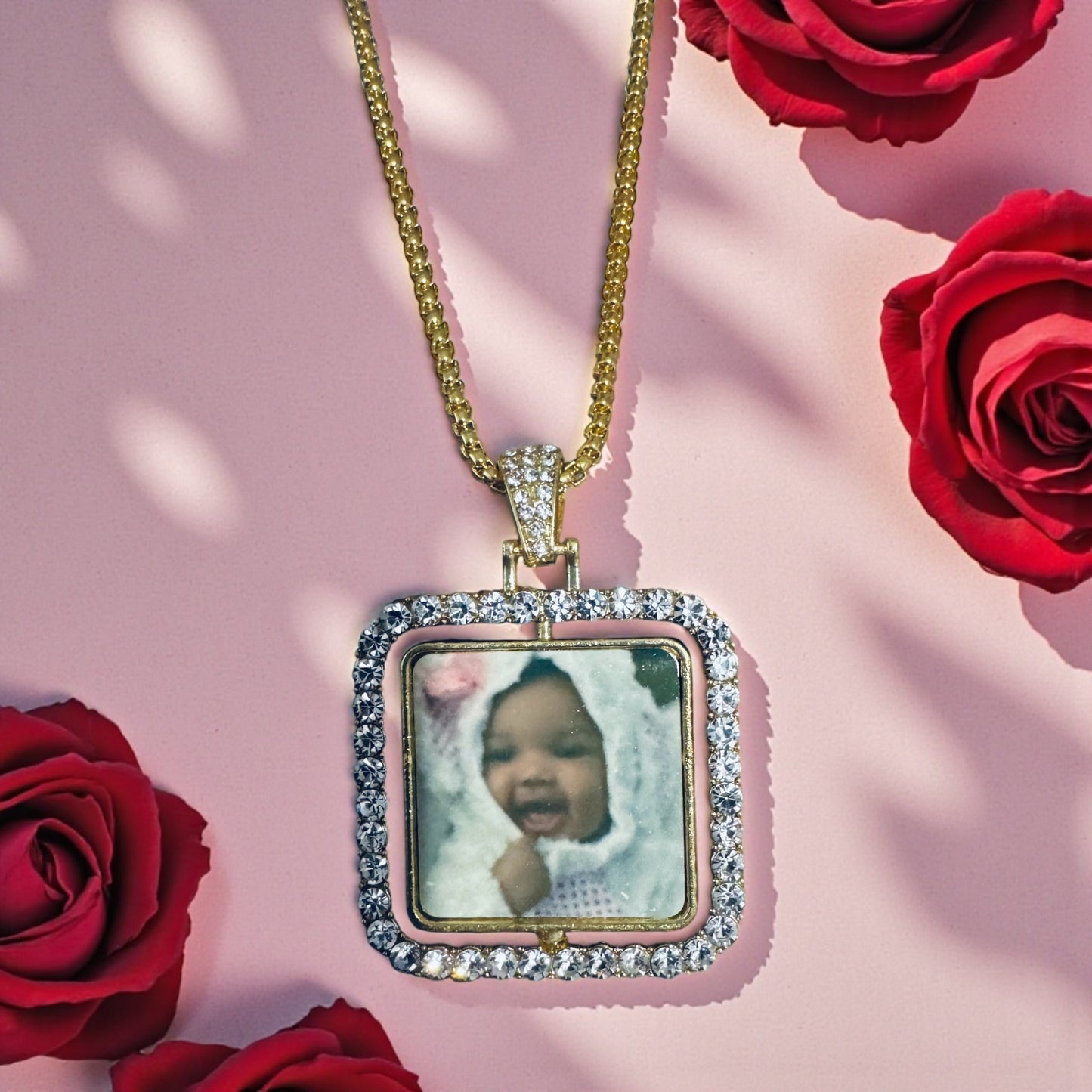 CUSTOM PICTURE DIAMOND DOUBLE SIDED NECKLACE