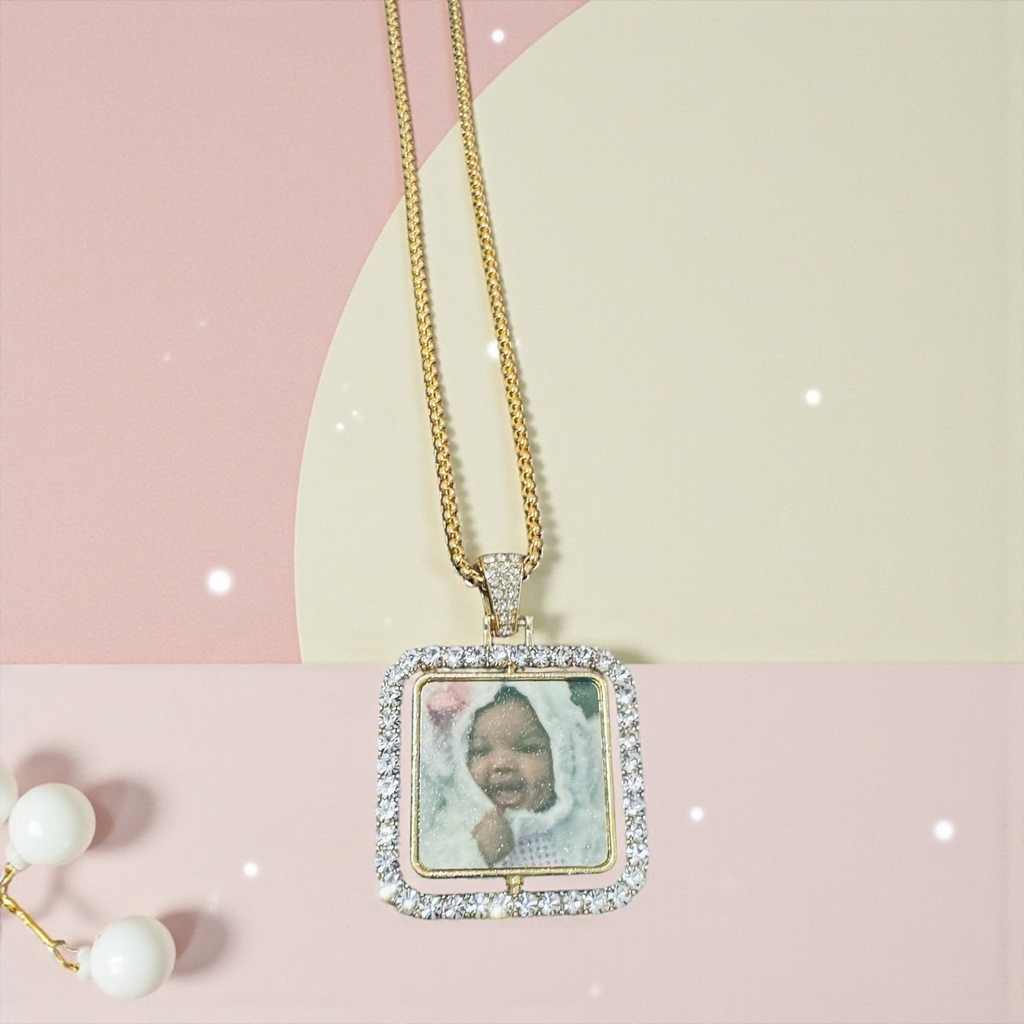 CUSTOM PICTURE DIAMOND DOUBLE SIDED NECKLACE